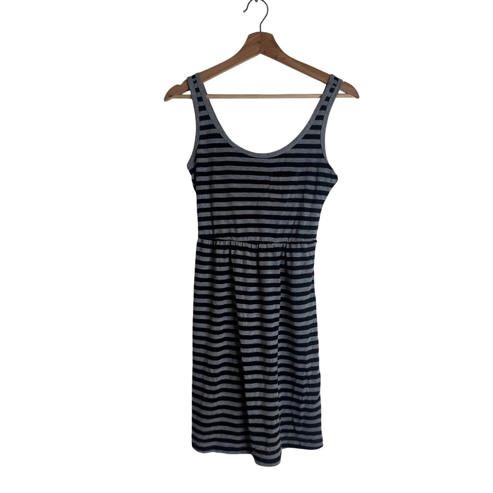 Just Love Tank Dress Women's Striped Elastic Waist Grey Black Size S